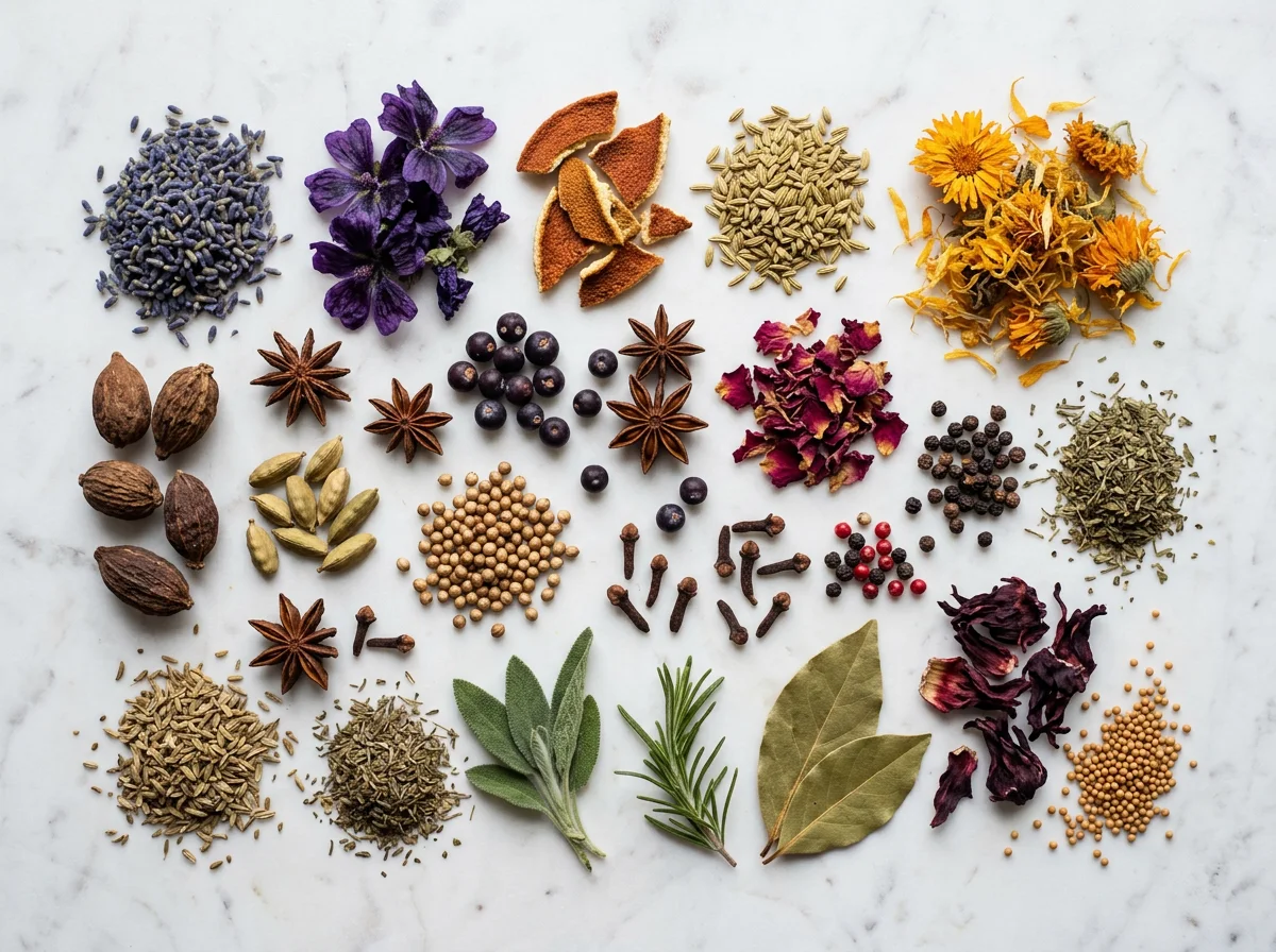 Natural plant extract supplement everyday wellness - botanical herbs on marble